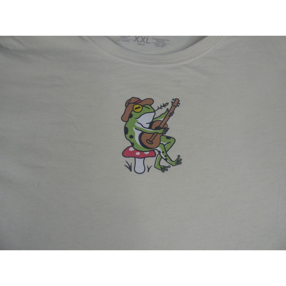 Life is Good Mens XXL Crusher Tee Cream Frog Playing Guitar on Mushroom T-Shirt